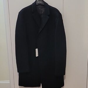 NWT Reiss Black Cable Wool Erpson Overcoat Size XL